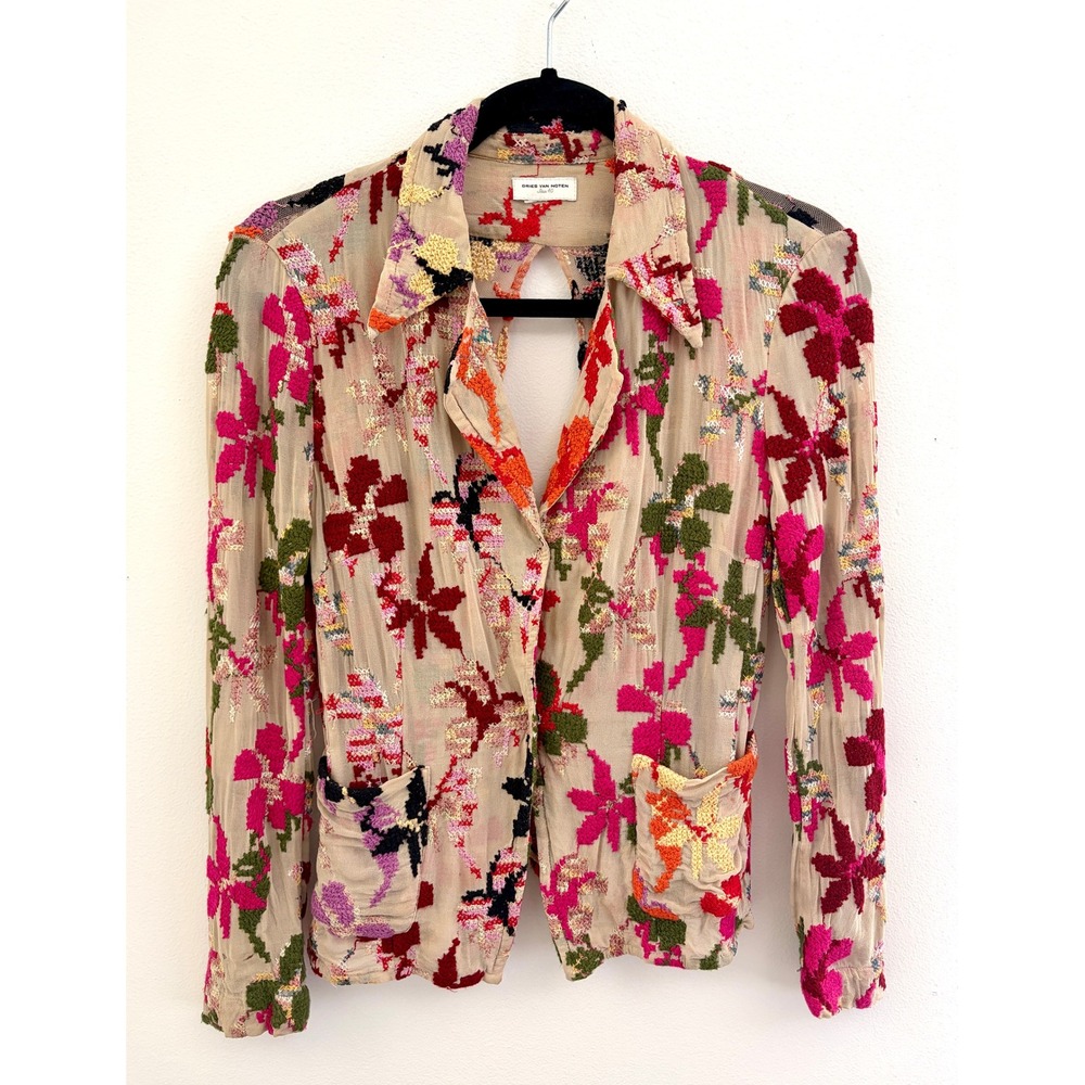 Vintage Dries Van Noten Size 40 S Floral Embroidered Mesh Jacket Archival 2000s - Picture 3 of 8